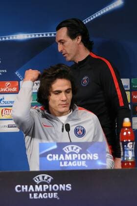 UEFA Champions League 2017, Paris St. Germain - FC Barcelona - , press conference PK Pressekonferenz and training, unai emery, head coach psg, edinson cavani,644 cordon,  xx