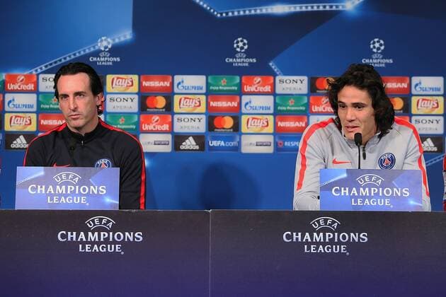 UEFA Champions League 2017, Paris St. Germain - FC Barcelona - , press conference PK Pressekonferenz and training, unai emery head coach psg, edinson cavan, 644 cordon,  xx