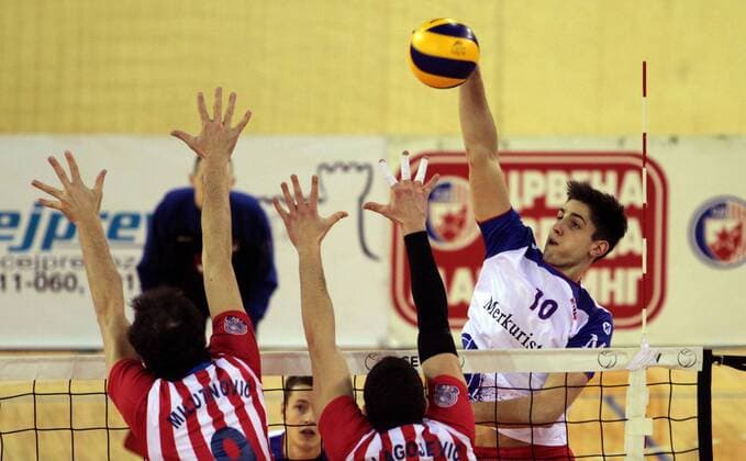 14.02.2017 Belgrade(Serbia) OK Crvena Zvezda(Red Star)-United Volleys Rheinmain Cev Cup men s volleyball Moritz Reichert(r) United Volleys Rheinmain : 