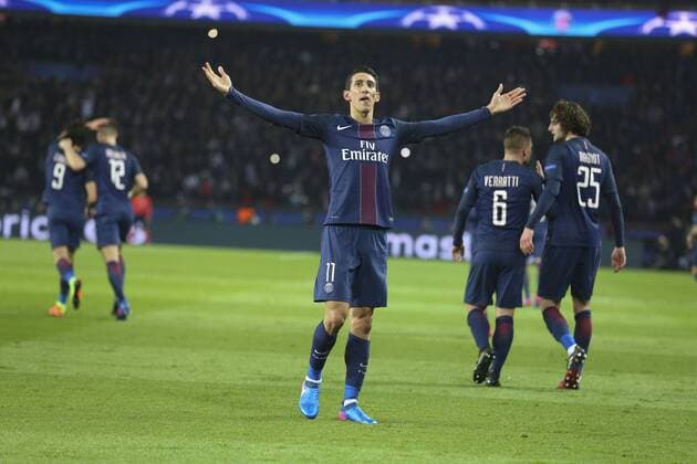 Fußball, CL, Paris St. Germain - FC Barcelona joie Angel Di Maria (PSG) FOOTBALL : PSG vs FC Barcelona - Ligue des Champions - 14 02 2017 GwendolineLeGoff Panoramic 