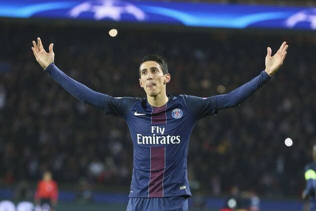 Fußball, CL, Paris St. Germain - FC Barcelona joie Angel Di Maria (PSG) FOOTBALL : PSG vs FC Barcelona - Ligue des Champions - 14 02 2017 GwendolineLeGoff Panoramic 