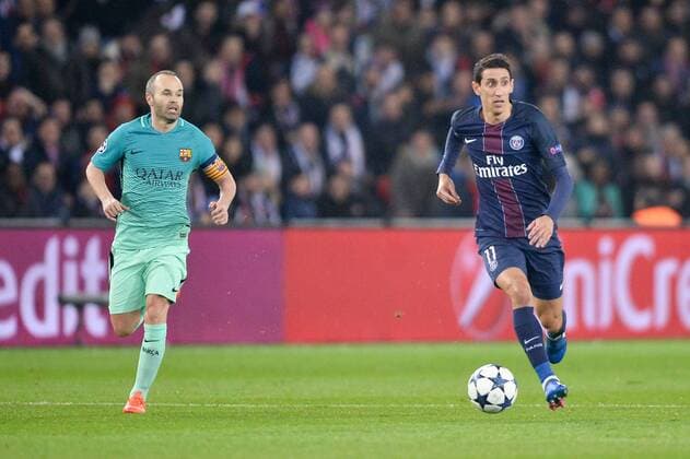 Fußball, CL, Paris St. Germain - FC Barcelona 11 ANGEL DI MARIA (psg) - 08 ANDRES INIESTA (bar) FOOTBALL : Paris SG vs Barcelona - Champions League - 14 02 2017 AnthonyBIBARD FEP 