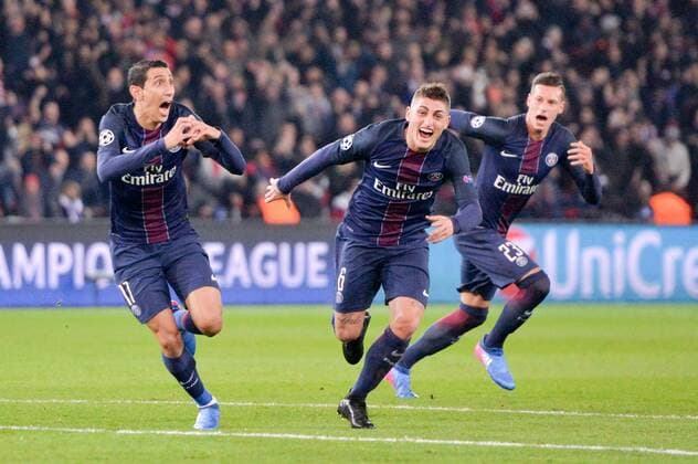 Themen der Woche - Sport Bilder des Tages - SPORT Fußball, CL, Paris St. Germain - FC Barcelona 4:0 Fußball, CL, Paris St. Germain - FC Barcelona 11 ANGEL DI MARIA (psg) - 11 MARCO VERRATTI (psg) - 23 JULIAN DRAXLER (psg) - Jubel FOOTBALL : Paris SG vs Barcelona - Champions League - 14 02 2017 AnthonyBIBARD FEP 