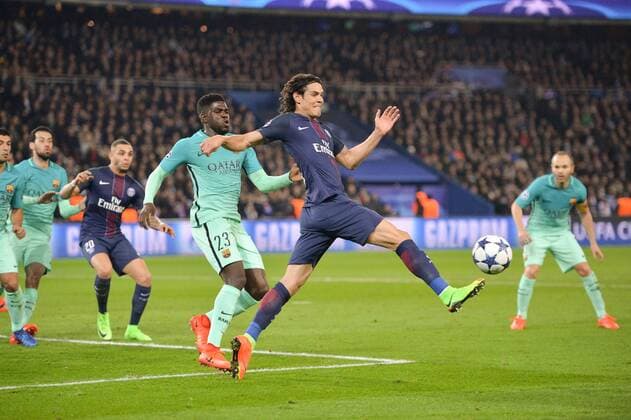 Fußball, CL, Paris St. Germain - FC Barcelona 09 EDINSON CAVANI (psg) - 23 SAMUEL UMTITI (bar) FOOTBALL : Paris SG vs Barcelona - Champions League - 14 02 2017 AnthonyBIBARD FEP 