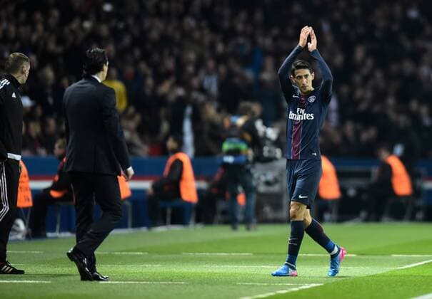 Fußball, CL, Paris St. Germain - FC Barcelona Angel Di Maria ( PSG ) - Unai Emery ( coach PSG ) FOOTBALL : Paris Saint Germain vs FC Barcelona - Champions League - Paris - 14 02 2017 FedericoPestellini 
