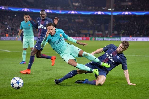 Fußball, CL, Paris St. Germain - FC Barcelona 14 BLAISE MATUIDI (psg) - 12 THOMAS MEUNIER (psg) - 11 Neymar (bar) FOOTBALL : Paris SG vs Barcelona - Champions League - 14 02 2017 AnthonyBIBARD FEP 