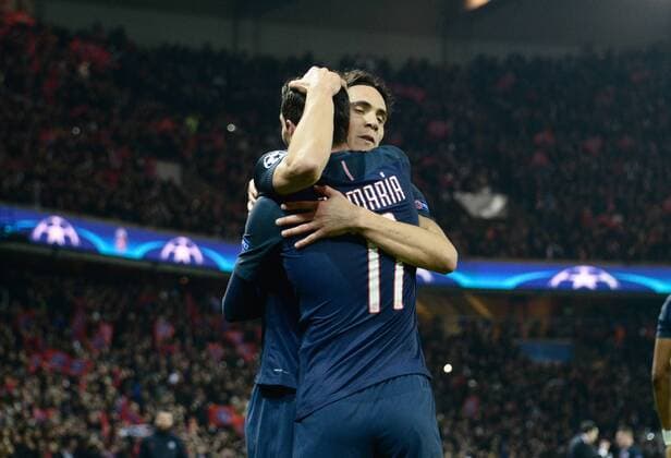 Fußball, CL, Paris St. Germain - FC Barcelona Angel Di Maria ( PSG ) - Edinson Cavani ( PSG ) FOOTBALL : Paris Saint Germain vs FC Barcelona - Champions League - Paris - 14 02 2017 FedericoPestellini 