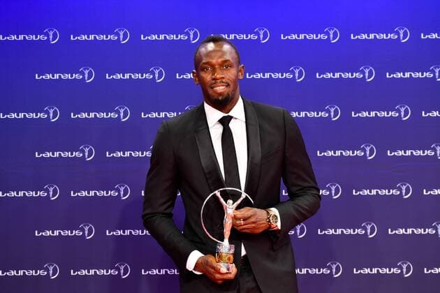 Laureus Awards, Preisträger LARVOTTO, Feb. 14, 2017 -- Usain Bolt of Jamaica, who was awarded the Laureus World Sportsman of the Year, poses for photos with the trophy at the Laureus World Sports Awards in Larvotto, Monaco on Feb. 14, 2017. )(wll) (SP)MONACO-LARVOTTO-LAUREUS WORLD SPORTS AWARDS 2017 ChenxYichen 