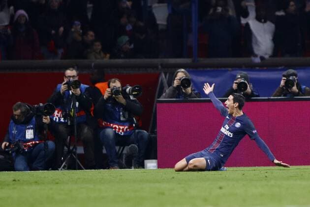 February 14, 2017 - Paris, France - PSG Angel Di Maria celebrates after scoring during the UEFA Champions League round of 16 first leg football match between Paris Saint-Germain and FC Barcelona Barca on February 14, 2017 at the Parc des Princes stadium in Paris. (Photo by Nurphoto) Paris Saint-Germain v FC Barcelona - UEFA Champions League Round of 16: First Leg  - ZUMAn230 20170214_zaa_n230_610 Copyright: xMehdixTaamallahx