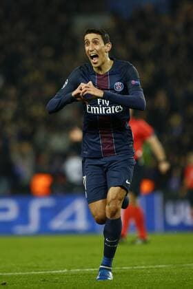 February 14, 2017 - Paris, France - PSG Angel Di Maria celebrates after scoring during the UEFA Champions League round of 16 first leg football match between Paris Saint-Germain and FC Barcelona Barca on February 14, 2017 at the Parc des Princes stadium in Paris. (Photo by Nurphoto) Paris Saint-Germain v FC Barcelona - UEFA Champions League Round of 16: First Leg  - ZUMAn230 20170214_zaa_n230_614 Copyright: xMehdixTaamallahx