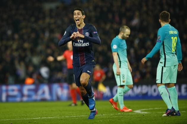 February 14, 2017 - Paris, France - PSG Angel Di Maria celebrates after scoring during the UEFA Champions League round of 16 first leg football match between Paris Saint-Germain and FC Barcelona Barca on February 14, 2017 at the Parc des Princes stadium in Paris. (Photo by Nurphoto) Paris Saint-Germain v FC Barcelona - UEFA Champions League Round of 16: First Leg  - ZUMAn230 20170214_zaa_n230_618 Copyright: xMehdixTaamallahx