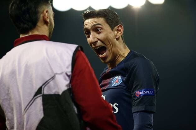 February 14, 2017 - Paris, France - PSG Angel Di Maria celebrates after scoring during the UEFA Champions League round of 16 first leg football match between Paris Saint-Germain and FC Barcelona Barca on February 14, 2017 at the Parc des Princes stadium in Paris. (Photo by Nurphoto) Paris Saint-Germain v FC Barcelona - UEFA Champions League Round of 16: First Leg  - ZUMAn230 20170214_zaa_n230_623 Copyright: xMehdixTaamallahx