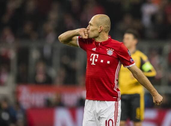München, 15.02.2017 Torjubel: Arjen Robben (FCB) Bayern München - Arsenal London