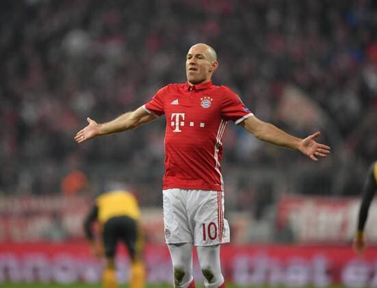 15.02.2017, Fussball, UEFA Champions League, Saison 2016 2017, Achtelfinale, FC Bayern Muenchen - Arsenal London, Jubel Arjen Robben (Bayern Muenchen)