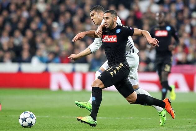 Fußball, CL, Real Madrid - SSC Neapel Real Madrid s Carlos Henrique Casemiro (l) and SSC Napoli s Faouzi Ghoulam during Champions League 2016 2017 Round of 16 1st leg match. February 15,2017.  (2017021505)