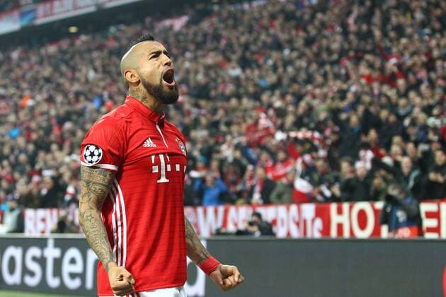 SOCCER - CL, Bayern vs Arsenal MUNICH,GERMANY,15.FEB.17 - SOCCER - UEFA Champions League, FC Bayern Muenchen vs FC Arsenal. Image shows the rejoicing of Arturo Vidal (Bayern). GEPAxpictures xFelixxRoittner