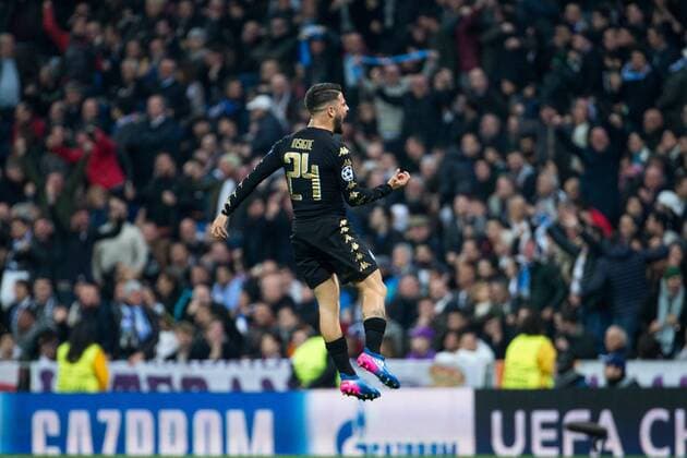 Fußball, CL, Real Madrid - SSC Neapel Lorenzo Insigne of SSC Napoli celebrates after scoring a goal during the match of Champions League between Real Madrid and SSC Napoli at Santiago Bernabeu Stadium in Madrid, Spain. February 15, 2017.  (20170215019)