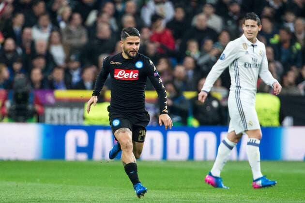 Fußball, CL, Real Madrid - SSC Neapel Lorenzo Insigne of SSC Napoli celebrates after scoring a goal during the match of Champions League between Real Madrid and SSC Napoli at Santiago Bernabeu Stadium in Madrid, Spain. February 15, 2017.  (20170215015)