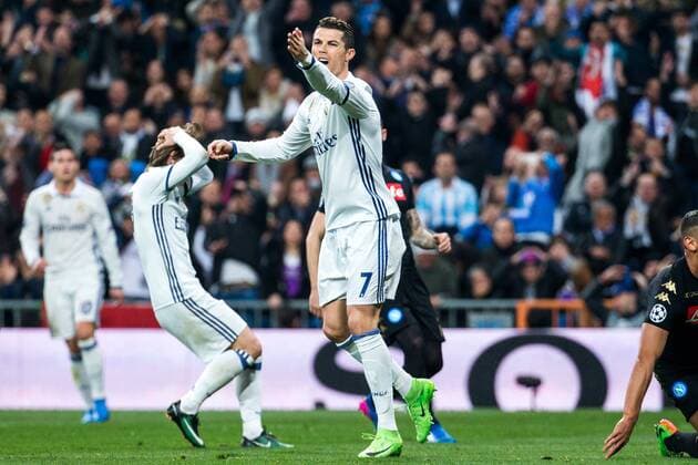 Fußball, CL, Real Madrid - SSC Neapel Cristiano Ronaldo of Real Madrid reacts during the match of Champions League between Real Madrid and SSC Napoli at Santiago Bernabeu Stadium in Madrid, Spain. February 15, 2017.  (20170215033)