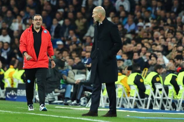 Fußball, CL, Real Madrid - SSC Neapel Maurizio Sarri Napoli ,Zinedine Zidane Real Madrid Madrid 15-02-2017 Stadio Santiago Bernabeu Football Calcio UEFA Champions League 2016 2017 Round of 16, 1st leg Real Madrid - SSC Napoli cesarexpurini