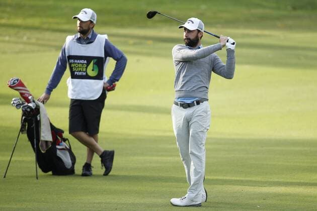 February 16th 2017, Lake Karrinyup Country Club, Perth, Western Australia, Australia; ISPS Handa World Super 6 Perth Golf Tournament Day 1; Brady Watt (AUS) watches his shot from the 11th fairway during the first round of the ISPS Handa World Super 6 Golf Tournament; xDavidxWoodleyx  ActionPlus11846809