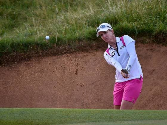 February 16, 2017 - Adelaide, Australia - Karrie Webb of Australia takes a shot out of the bunker on the 11th hole during round one of the ISPS Handa Women s Australian Open at Royal Adelaide Golf Club on February 16, 2017 in Adelaide, Australia. ISPS Handa Women s Australian Open - Round One  - ZUMAn230 20170216_zaa_n230_072 Copyright: xAndyxAstfalckx