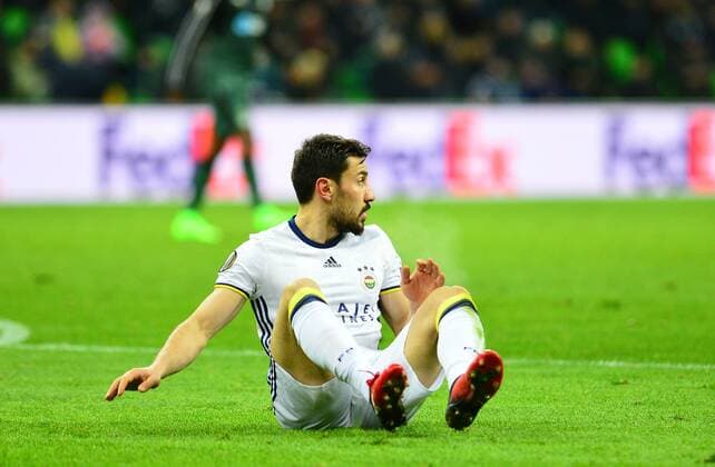 UEFA Europa League match between Krasnodar and Fenerbahce at Krasnodar Stadium in Krasnodar , Russia on February 16 , 2017. Pictured: Sener Ozbayrakli (R) of Fenerbahce . 