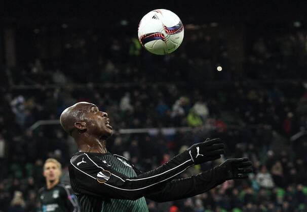 KRASNODAR, RUSSIA - FEBRUARY 16, 2017: FC Krasnodar s Charles Kabore in action in the 2016-17 UEFA Europa League Round of 32, 1st leg football match against Fenerbahce Istanbul at Krasnodar Stadium. FC Krasnodar won the game 1:0. Vitaly Timkiv TASS  TS0416F3