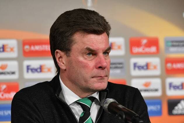 GER, Borussia Mönchengladbach (GER) vs. AC Florenz ( ITA) 16.02.2017, Borussia Park , Moenchengladbach , EL, Sechzehntelfinale, Hinspiel GER, Borussia Mönchengladbach (GER) vs. AC Florenz ( ITA) im Bild: Pressekonferenz nach Ende des Spiels Dieter Hecking (Trainer Borussia Moenchengladbach), nimmt seine Jungs in Schutz und sieht noch Chancen im Rückspiel Foto © nordphoto Meuter nordphotox xMeuter