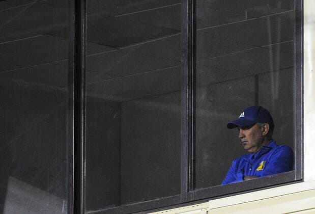 ROSTOV-ON-DON, RUSSIA - FEBRUARY 16, 2017: Former FC Rostovâ€™s coach Kurban Berdyev watches the 2016-17 UEFA Europa League Round of 32, 1st leg football match between FC Rostov and AC Sparta Prague at Olimp 2 Stadium. FC Rostov won the game 4-0. Valery Matytsin TASS  TS041783