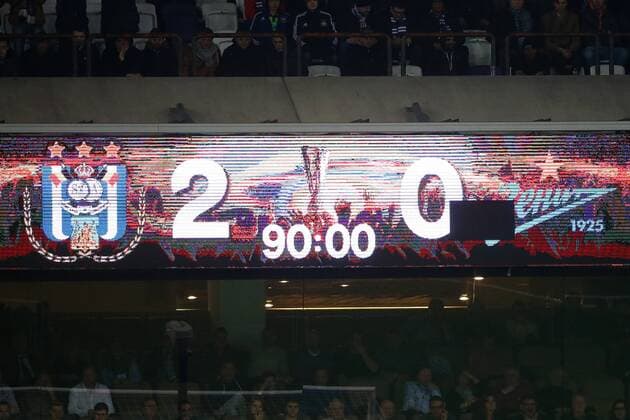 Illustration picture shows the scoreboard after a game between Belgian soccer team RSC Anderlecht and Russian team FC Zenit, first-leg of the 1 16 finals of the Europa League competition, Thursday 16 February 2017, in Brussels. BRUNOxFAHY  x05049141x