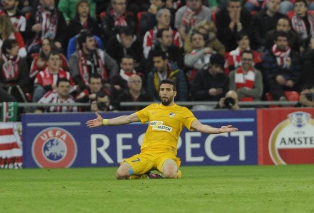 Giannio. First leg of 1 16 Europa League match between Athletic Bilbao and Apoel Nicosia. In this picture, Giannio celebrates his goal. xJuanxEcheverriax 