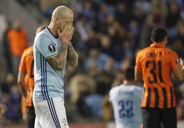 Wass. First leg of 1 16 Europa League match between Celta Vigo and Shakhtar Donetsk. In this picture, Wass dejected. xJORGExLANDINx 