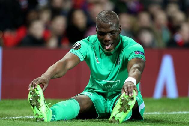 Florentin Pogba of Saint Etienne before leaving the field with cramp during the UEFA Europa League Round of 32 1st leg match at Old Trafford Stadium, Manchester. Picture date: February 16th, 2017. Pic credit should read: Matt McNulty Sportimage EDITORIAL USE ONLY. No use with unauthorised audio, video, data, fixture lists, club league logos or live services. Online in-match use limited to 120 images, no video emulation. No use in betting, games or single club league player publications.