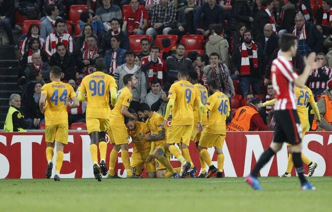 16 02 2017 Bilbao, Spanien - Fussball, Europa League, Athletic Bilbao vs. APOEL Nikosia: Giannis Gianniotas  xDAVIDxS.xBUSTAMANTEx xx