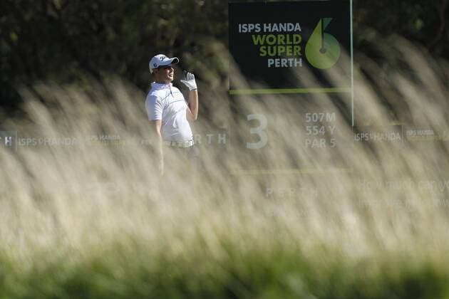 February 17th 2017, Lake Karrinyup Country Club, Perth, Western Australia, Australia; ISPS Handa World Super 6 Perth Golf Tournament Day 2; Rory Bourke (AUS) reacts to his drive from the 3rd tee during his round on day 2 xDavidxWoodleyx  ActionPlus11847059