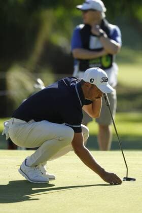 February 17th 2017, Lake Karrinyup Country Club, Perth, Western Australia, Australia; ISPS Handa World Super 6 Perth Golf Tournament Day 2; Taylor Macdonald lines up his putt on the first hole during his round on day 2 xDavidxWoodleyx  ActionPlus11847077