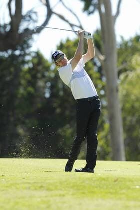 February 17th 2017, Lake Karrinyup Country Club, Perth, Western Australia, Australia; ISPS Handa World Super 6 Perth Golf Tournament Day 2; Aaron Price (AUS) plays an approach shot on the 18th hole during his round on day 2 xDavidxWoodleyx  ActionPlus11847089