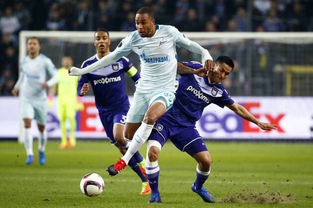 Rodic Milan defender of FC Zenit and Andy Najar midfielder of RSC Anderlecht FOOTBALL : RSC Anderlecht vs Zenith St. Petersbourg - UEFA Europa League - UEFA Europa League - 16 02 2017 PhotoNews Panoramic  687875959