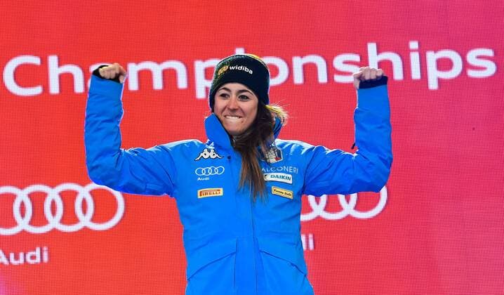 16.02.2017, St. Moritz, SUI, FIS Weltmeisterschaften Ski Alpin, St. Moritz 2017, Riesenslalom, Damen, Siegerehrung, im Bild Sofia Goggia (ITA, Damen Riesenslalom Bronzemedaille) ladieis Giant Slalom Bronze medalist Sofia Goggia of Italy during the winner Ceremony for the ladie s Giant Slalom of the FIS Ski World Championships 2017. St. Moritz, Switzerland on 2017 02 16. St. Moritz EP_eri