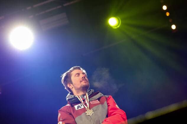 ALPINE SKIING - FIS Ski WC St. Moritz SANKT MORITZ,SWITZERLAND,17.FEB.17 - ALPINE SKIING - FIS Alpine World Ski Championships, giant slalom, men, award ceremony. Image shows Marcel Hirscher (AUT). Keywords: medal. GEPAxpictures xChristianxWalgram