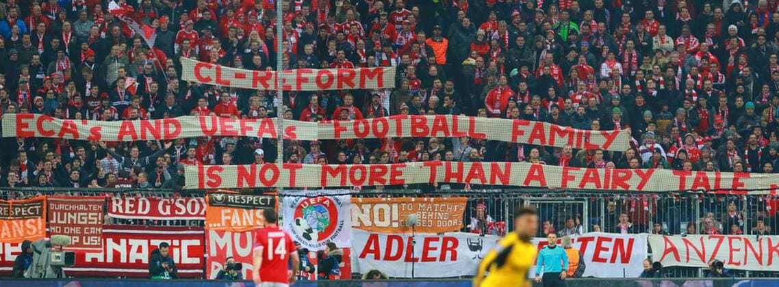 FC Bayern Südkurve: CL-Reform eca and uefa Football Family is not more than a fairy tale Fussball UEFA Champions League FC Bayern München - Arsenal London 15.02.2017