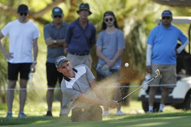 February 18th 2017, Lake Karrinyup Country Club, Perth, Western Australia, Australia; ISPS Handa World Super 6 Perth Golf Tournament Day 3 Lucas Herbert (AUS) chips out of the bunker on the 16th hole during his round of 69 on day 3 xDavidxWoodleyx  ActionPlus11847422