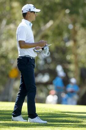 February 18th 2017, Lake Karrinyup Country Club, Perth, Western Australia, Australia; ISPS Handa World Super 6 Perth Golf Tournament Day 3 Jason Scrivener (AUS) checks his distance on the 4th fairway during his round on day 3 xDavidxWoodleyx  ActionPlus11847452