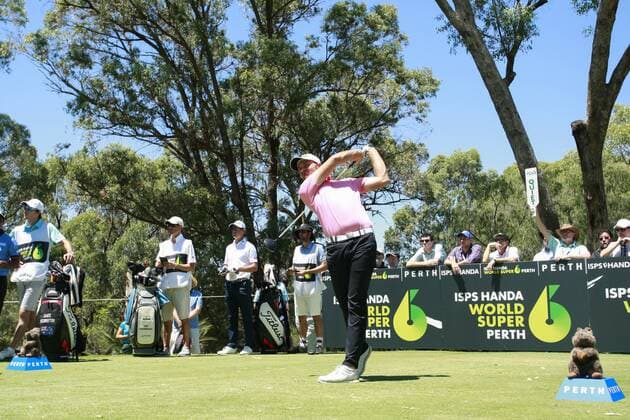 February 18th 2017, Lake Karrinyup Country Club, Perth, Western Australia, Australia; ISPS Handa World Super 6 Perth Golf Tournament Day 3 Jake Higginbottom (AUS) drives off the 9th tee during his round on day 3 xDavidxWoodleyx  ActionPlus11847426