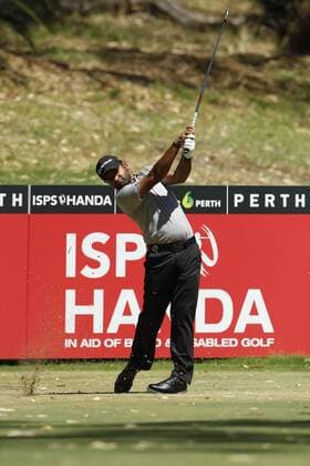 February 18th 2017, Lake Karrinyup Country Club, Perth, Western Australia, Australia; ISPS Handa World Super 6 Perth Golf Tournament Day 3 Chiragh Kumar drives off on the 5th tee during his round on day 3 xDavidxWoodleyx  ActionPlus11847436