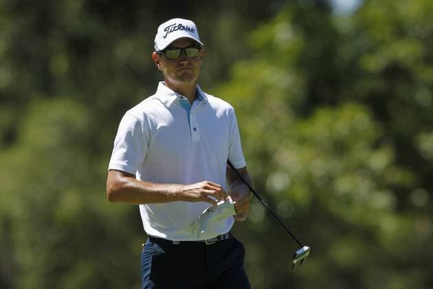 February 18th 2017, Lake Karrinyup Country Club, Perth, Western Australia, Australia; ISPS Handa World Super 6 Perth Golf Tournament Day 3 Jason Scrivener (AUS) reacts to his approach shot on the 4th fairway during his round on day 3 xDavidxWoodleyx  ActionPlus11847457