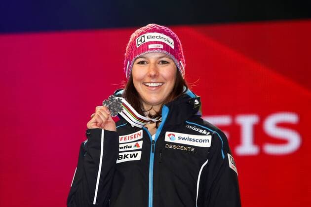 ALPINE SKIING - FIS Ski WC St. Moritz SANKT MORITZ,SWITZERLAND,18.FEB.17 - ALPINE SKIING - FIS Alpine World Ski Championships, slalom, ladies, award ceremony. Image shows Wendy Holdener (SUI). Keywords: medal. GEPAxpictures xMarioxKneisl