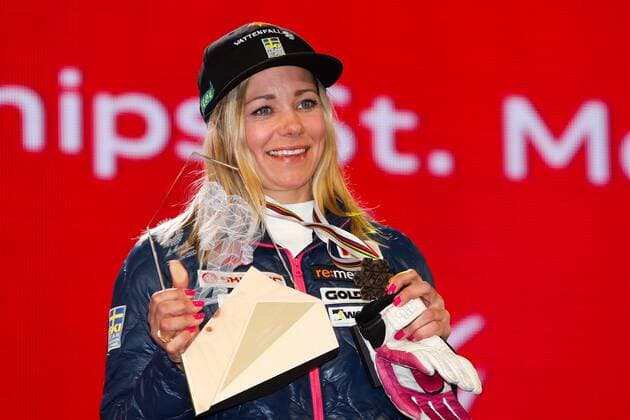 ALPINE SKIING - FIS Ski WC St. Moritz SANKT MORITZ,SWITZERLAND,18.FEB.17 - ALPINE SKIING - FIS Alpine World Ski Championships, slalom, ladies, award ceremony. Image shows Frida Hansdotter (SWE). Keywords: medal. GEPAxpictures xMarioxKneisl