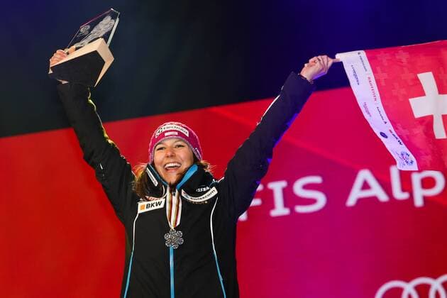 ALPINE SKIING - FIS Ski WC St. Moritz SANKT MORITZ,SWITZERLAND,18.FEB.17 - ALPINE SKIING - FIS Alpine World Ski Championships, slalom, ladies, award ceremony. Image shows Wendy Holdener (SUI). Keywords: medal. GEPAxpictures xMarioxKneisl